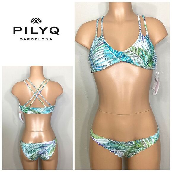 New. Pilyq palm print bikini set. L-top/S-bottom - Picture 1 of 15